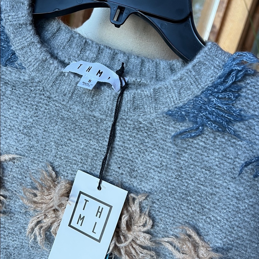 THML Gray and Blue Textured Sweater - Picture 3 of 5